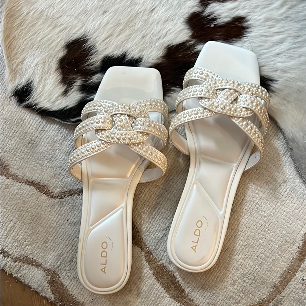 Aldo White Crystal Embellished Sandals